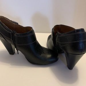 Black leather booties, 3 inch heel